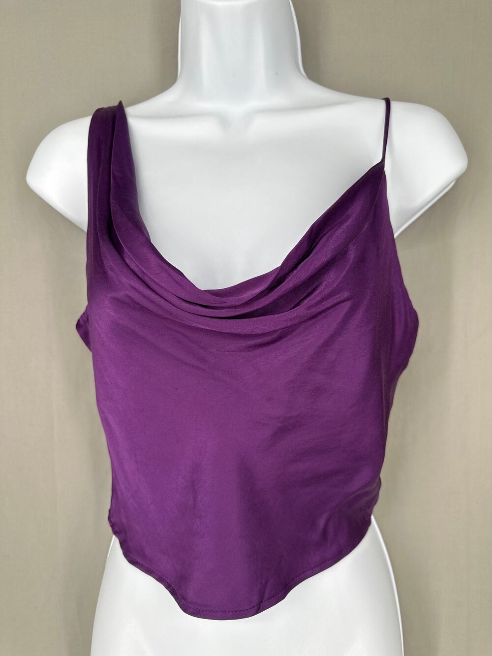 Zara Top Womens XS Purple Satin Crop Cowl Neck Asymmetrical Party